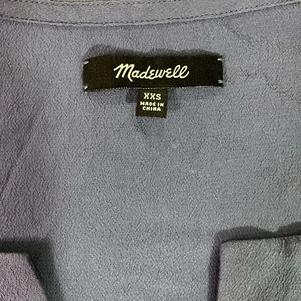 Madewell Blue V-Neck Dress with Pockets Short Sleeve that Ties Women’s Size XXS - Picture 3 of 7